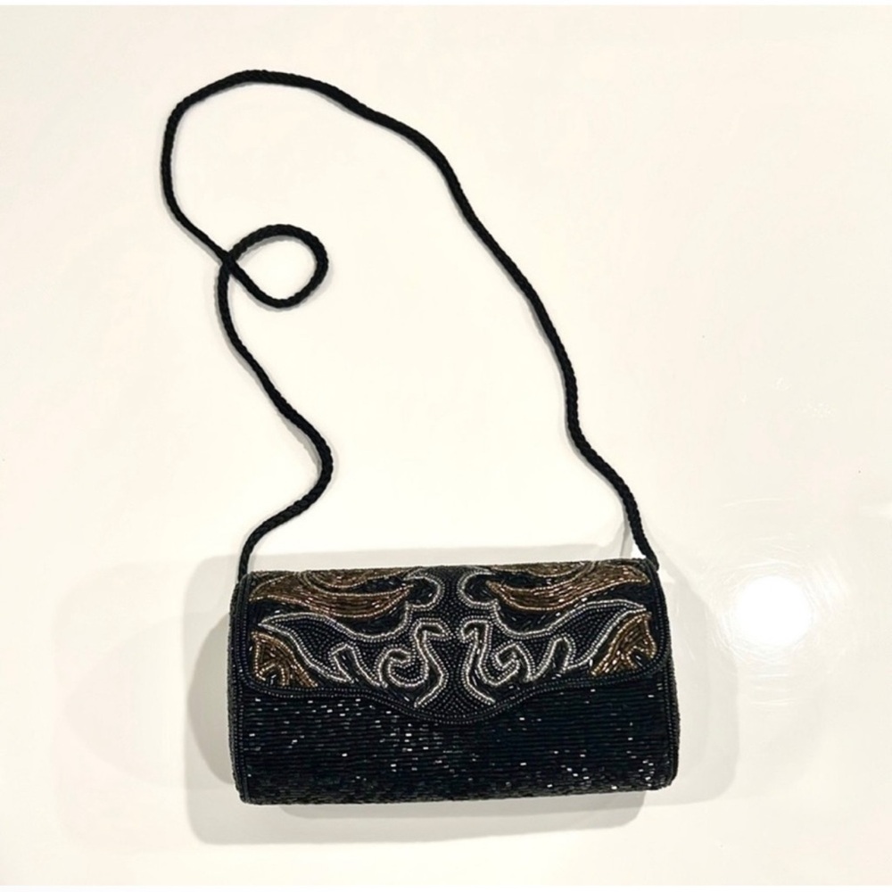 Elegant Black and Gold Beaded Evening Bag great condition handmade